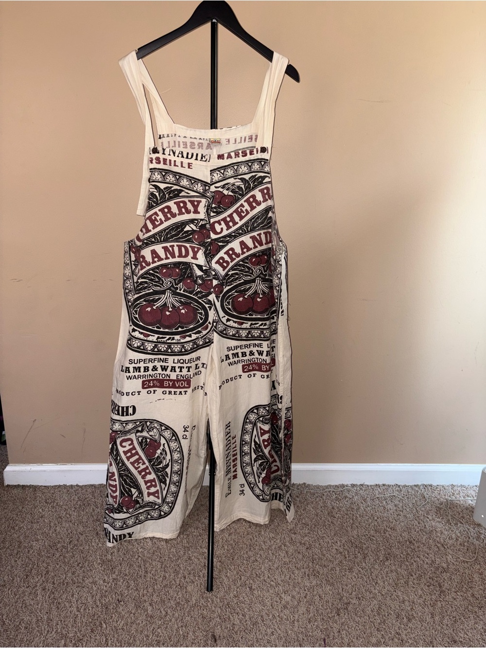 Vintage Cherry Brandy Print Overalls